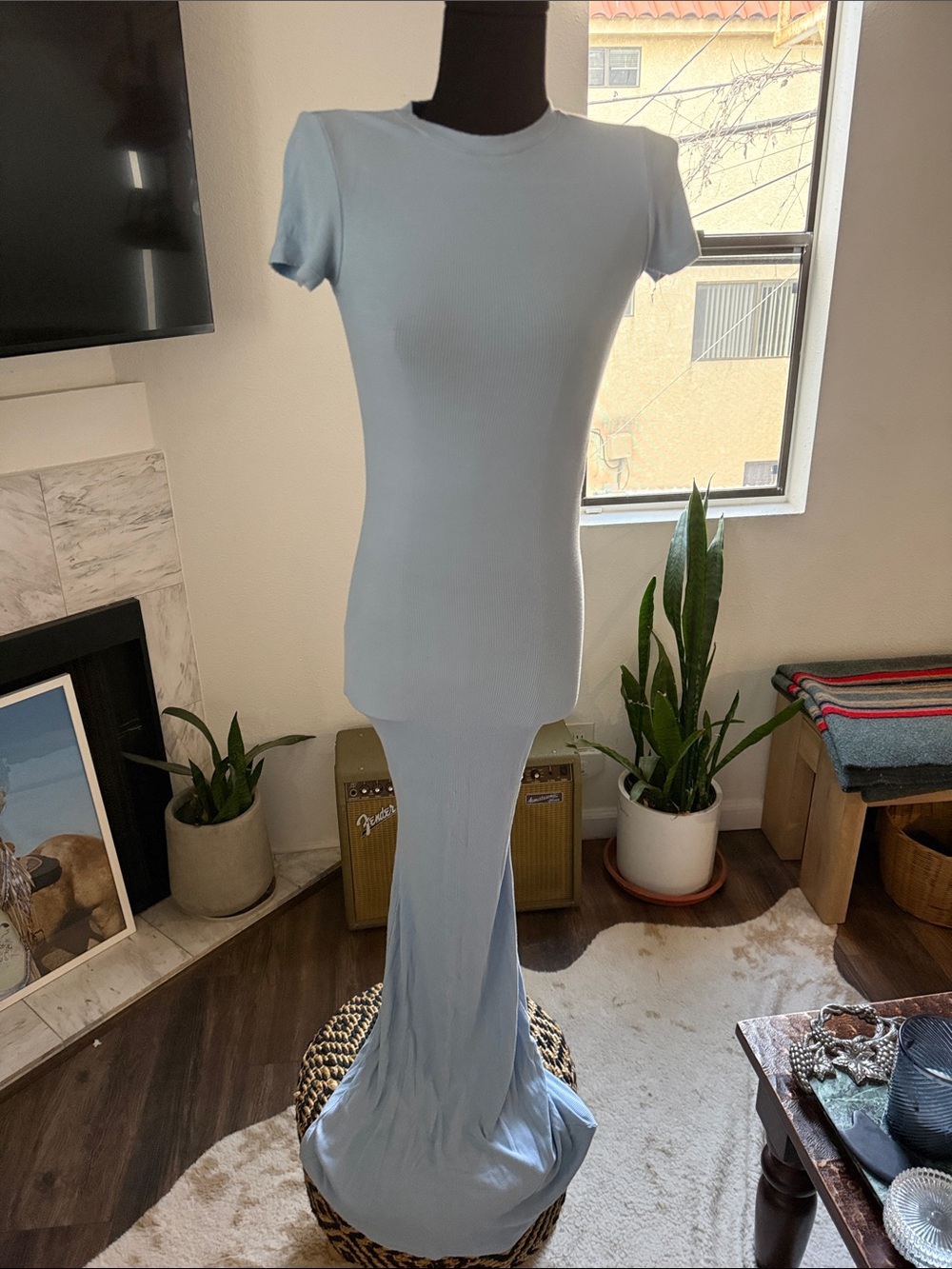 Light Blue Women’s Short Sleeve Maxi Dress